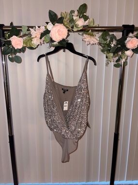 Express Sequin Wrap Bodysuit NWT Glam Night Out Party Top